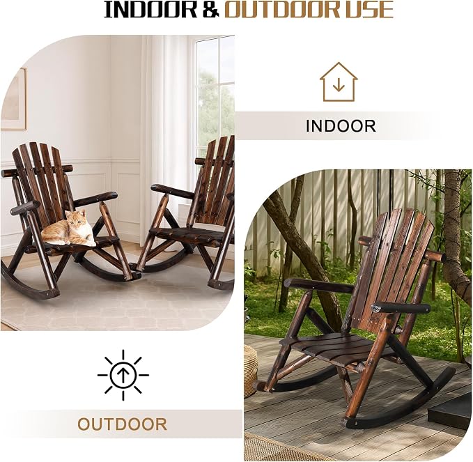 Outvita Wooden Rocking Chair Set of 2, Fir Log Adirondack Rocker, Outdoor Wood - Image 7
