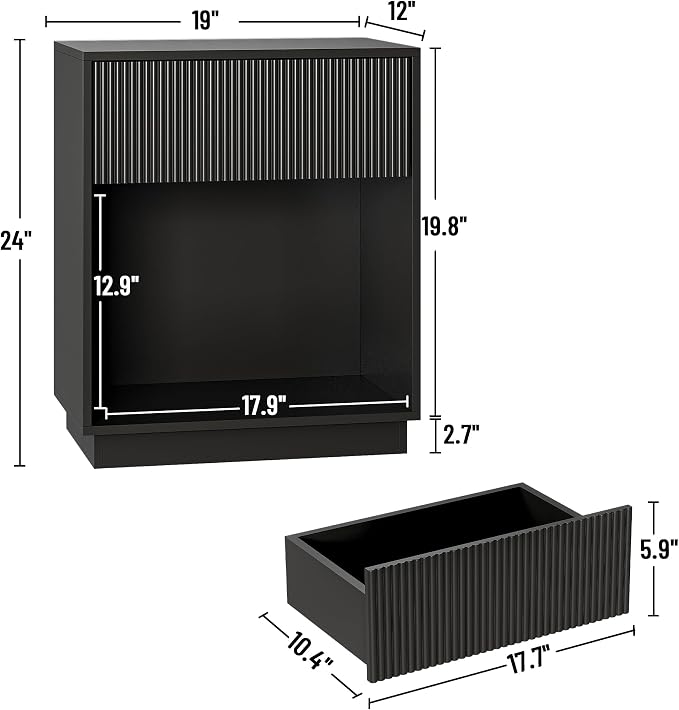 Fluted Nightstands Set of 2, Modern Bedside Table - Image 2