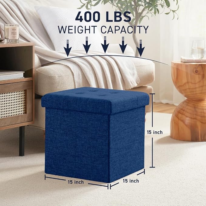 Ornavo Home 2 Pack 15 Inch Folding Storage Ottoman - Image 3