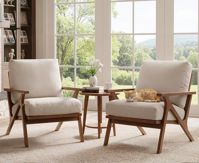 HNY Mid Century Chair, Faux Leather Upholstered Accent Armchair - Image 5