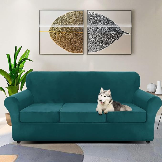 ZNSAYOTX Luxury Velvet Couch Cover 4 Piece Stretch Sofa Covers - Image 2