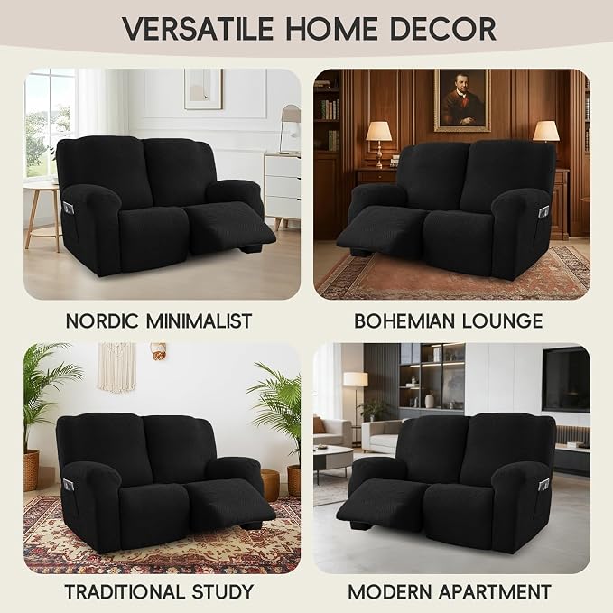 Recliner Loveseat Covers, 4-Piece Stretch Geometric Strokes Jacquard Reclining - Image 7