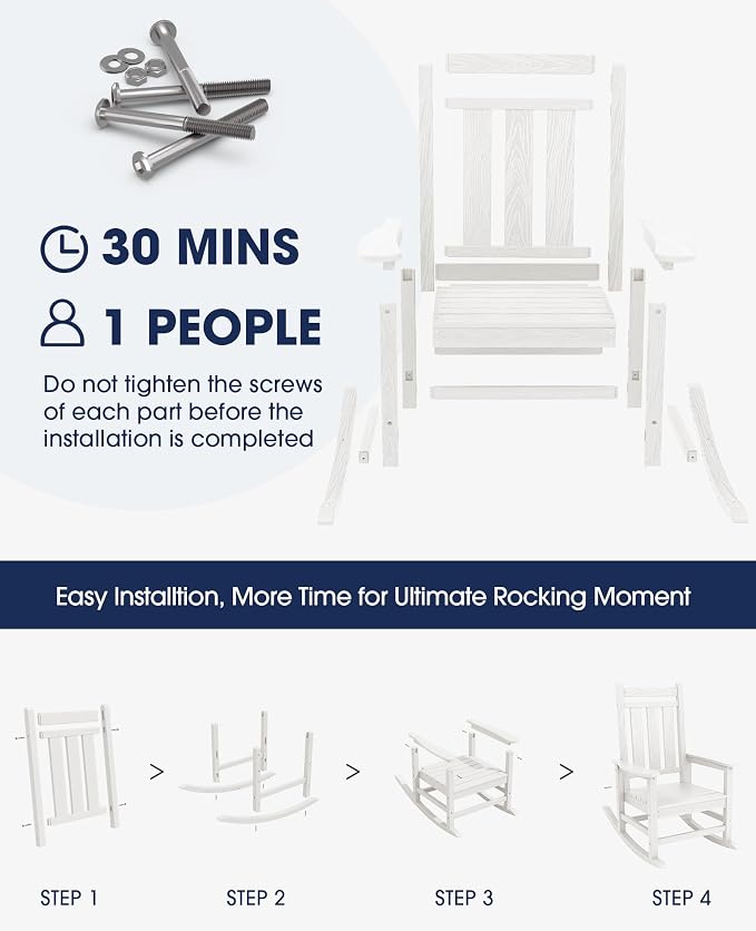 KINGYES Oversized Outdoor Rocking Chair Set of 6, All-Weather Patio Rocking - Image 6