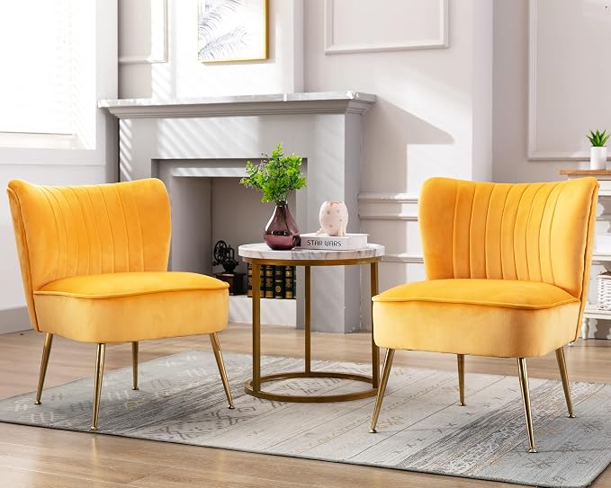 Velvet Accent Chair Set of 2 Comfy Living Room Chair Armless Slipper Mid by Janoray