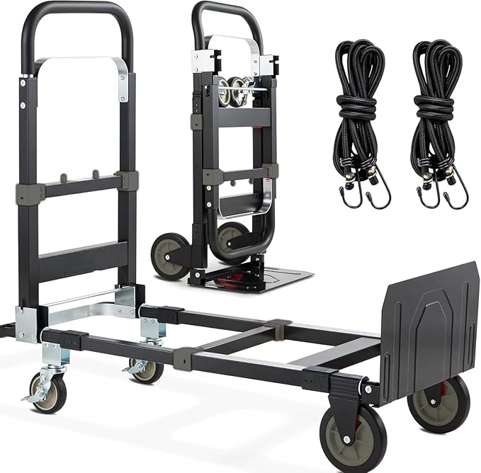 3-in-1 Folding Hand Trucks, 600Lbs Convertible Hand Truck Dolly, Heavy Duty by COOCHEER