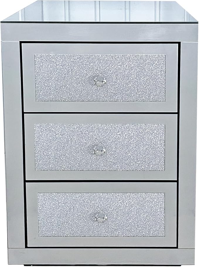3-Drawer Mirrored Nightstand Bedside Table, Modern Mirrored End Side Table - Image 5