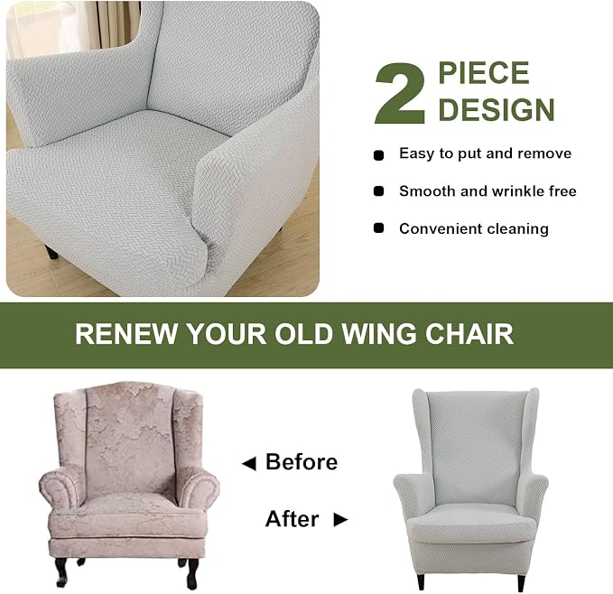 HAOYONG Jacquard Wingback Chair Cover Thickening Armchair Covers 2 Pieces - Image 6