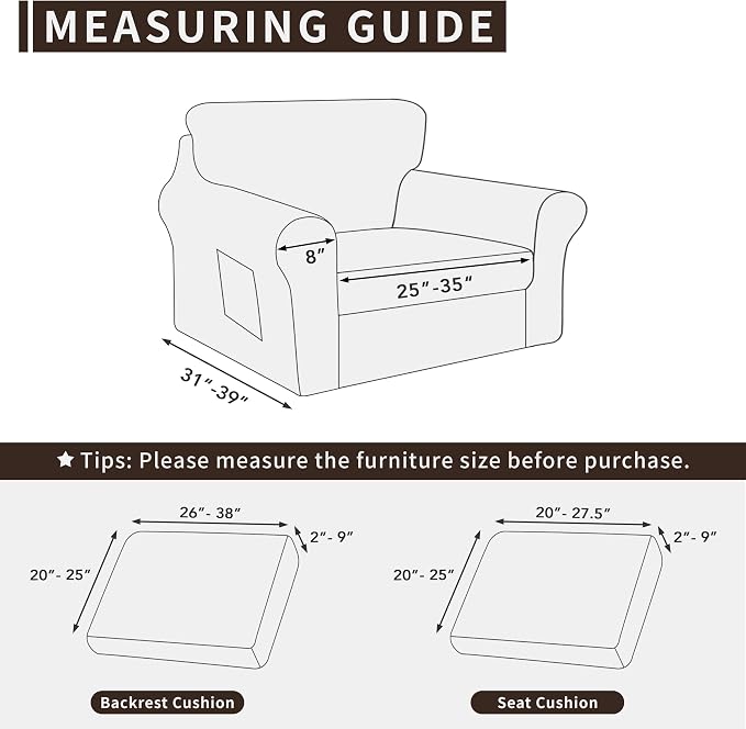 Easy-Going 3 Pieces Stretch Chair Cover Washable Chair Slipcover Set - Image 4