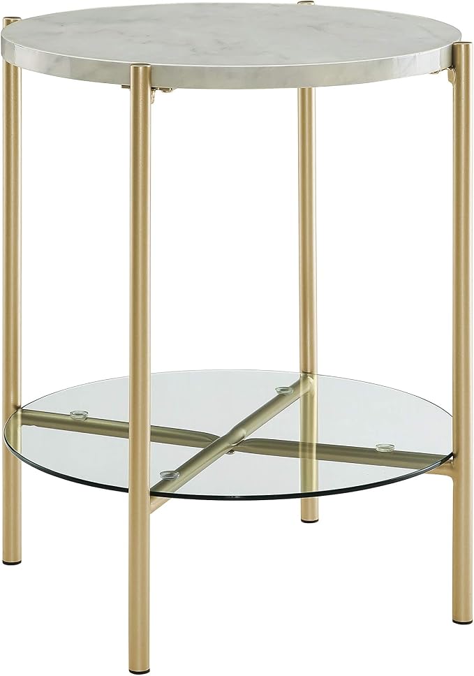 Walker Edison Blaine Mid Century Modern Marble and Glass Round Accent Table by WalkerEdison