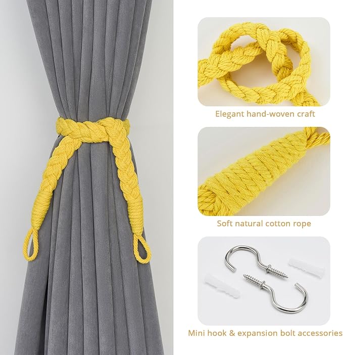 NICEEC 2 Pack Natural Cotton Rope Curtain Tiebacks Elegant Boho Style - Image 2