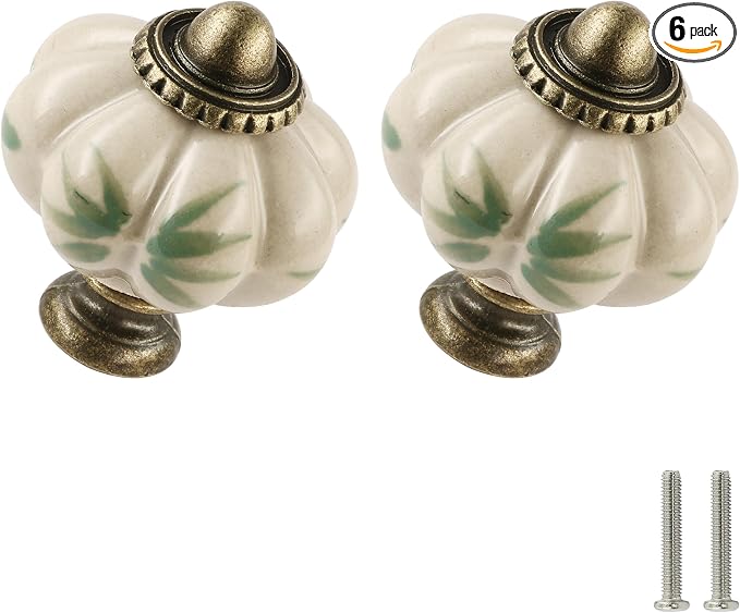 Ivory Pumpkin Knobs 6 Pack Ceramic Cabinet Knobs Vintage Drawer Pulls by Zernmiarder