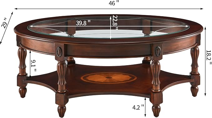 LEEMTORIG Oval Coffee Table for Living Room, Cherry Solid Wood - Image 2