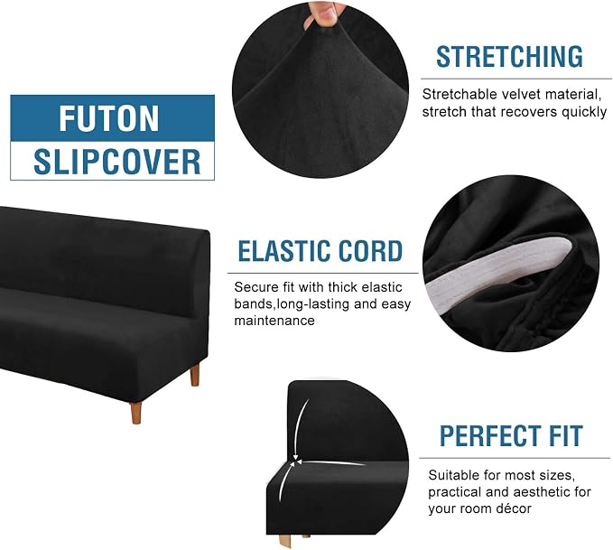 H.VERSAILTEX Velvet Futon Cover Armless Sofa Covers Sofa Bed Covers Stretch - Image 2