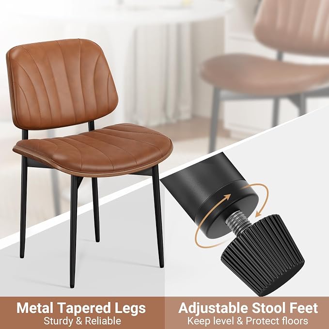 REONEY Dining Chairs Set of 4, Mid-Century Modern Upholstered PU Leather Chairs - Image 5