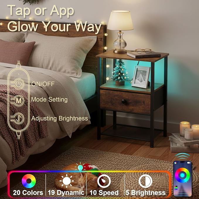 LOAKEKEL Night Stand Set 2, LED Nightstand - Image 6