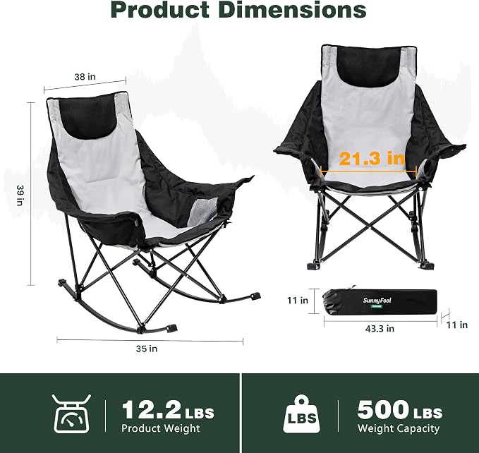 SUNNYFEEL Oversized Rocking Camping Chair 2 Pack, Fully Padded Patio Chair - Image 3