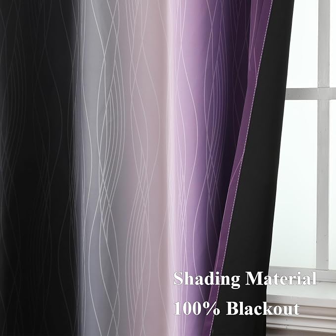 Estelar Textiler Black and Purple Ombre Blackout Curtains 45 Inch Length 2 - Image 5