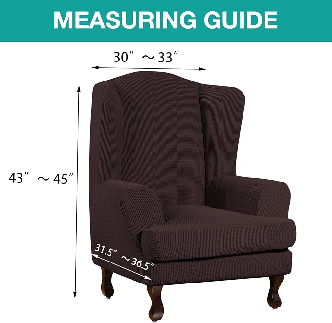 Turquoize Wingback Chair Covers 2 Piece Wing Chair Slipcover Stretch Slipcovers - Image 5