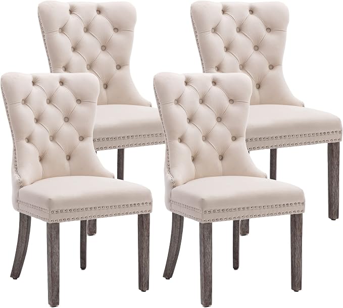KCC Velvet Dining Chairs Set of 4, Upholstered High-end Tufted Dining Room Chair by KCC