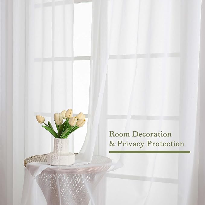 Lecloud White Sheer Curtains 120 Inches Long 2 Panels, Extra Wide Farmhouse - Image 6