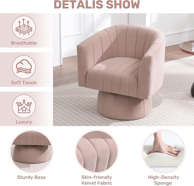 Swivel Accent Barrel Chair, Cute Comfy Small Round 360° Arm Chair. Velvet Sofa - Image 3