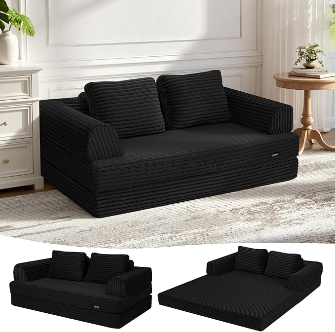 COMAX Convertible Sofa Bed, Folding Floor Couch Corduroy Fold Out Couch Bed by COMAX