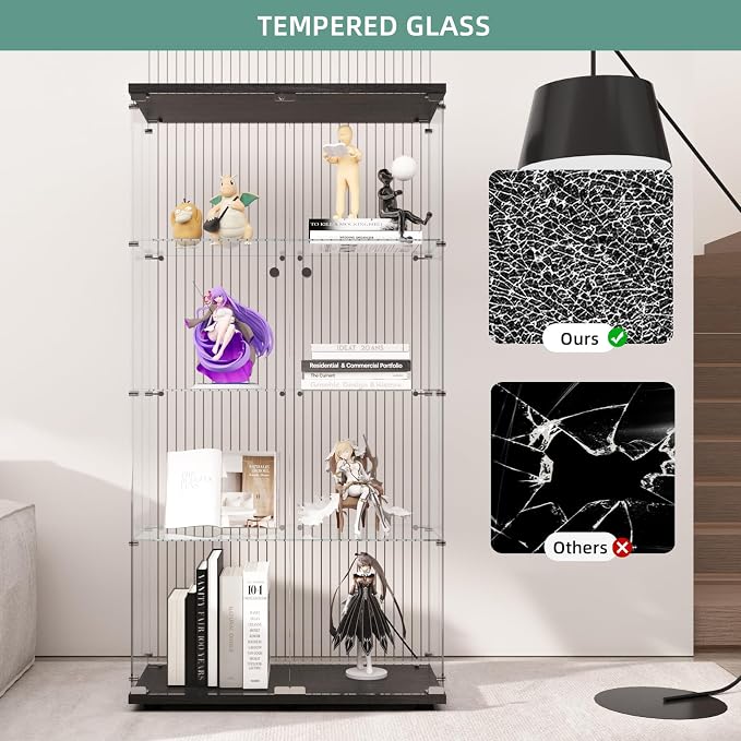 Display Cabinet with Glass Door and Lock, 4-Shelf Curio Cabinets with 5mm - Image 5