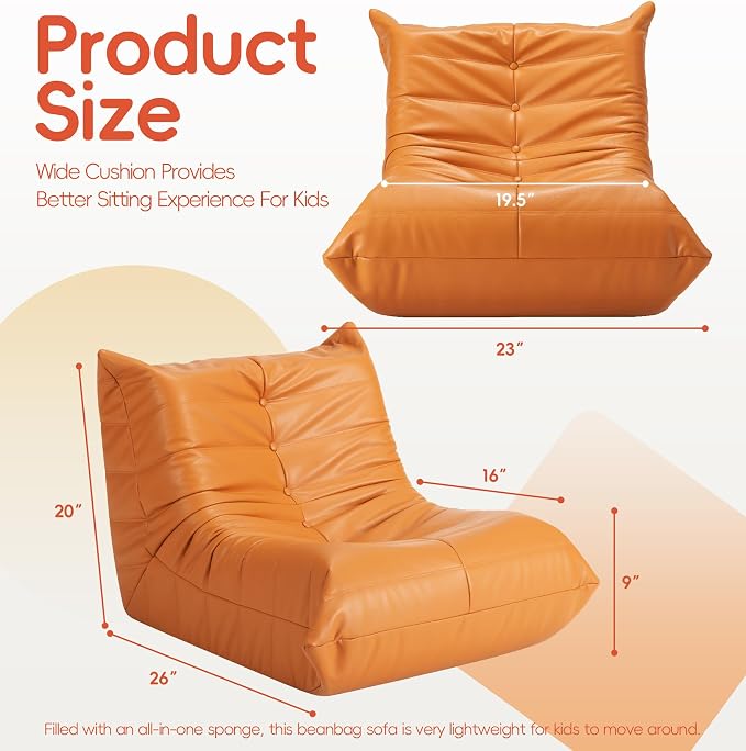 Hobestluk Small Bean Bag Chair Leather Waterproof Beanbag Lazy Floor Sofa Bean - Image 2