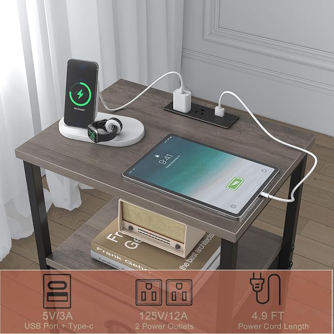 sthmec Nightstand with Charging Station, LED Night Stand with 2 Fabric Drawers - Image 4