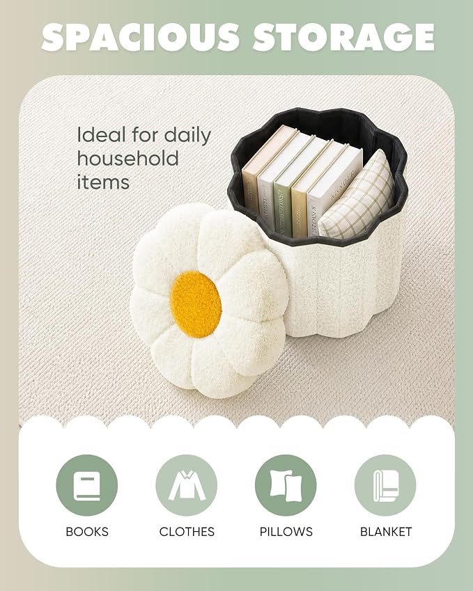 B FSOBEIIALEO Storage Ottoman Foldable, Sunflower Shaped Small Footrest - Image 4