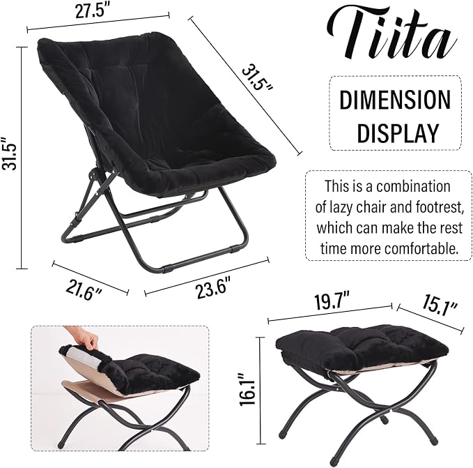 Tiita Folded Chair with Ottoman, Soft Faux Fur Oversized Folding Accent Chair - Image 2