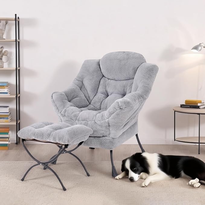 Tiita Lazy Chair with Ottoman, Light Grey Modern Large Accent Armchair - Image 3