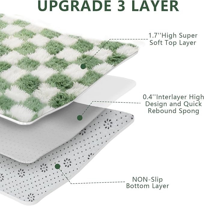 Area Rugs for Bedroom Living Room, 8x10 Green and White Fluffy Soft Checkered - Image 6