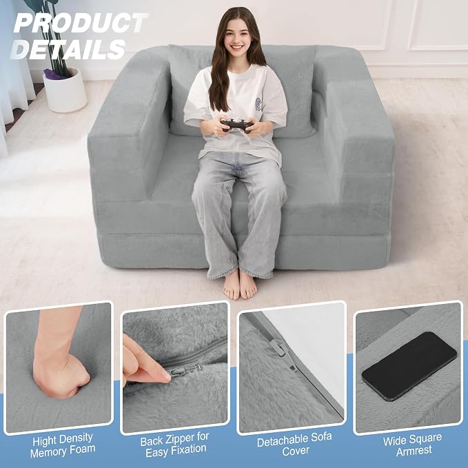 Futon Sofa Bed with Pillow, 3-in-1 Sleeper Sofa Bed with Removable Cover - Image 8