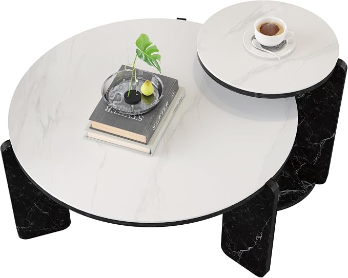 GDFStudio Round Nesting Coffee Table Set of 2, Modern Wooden Accent Side Table - Image 7