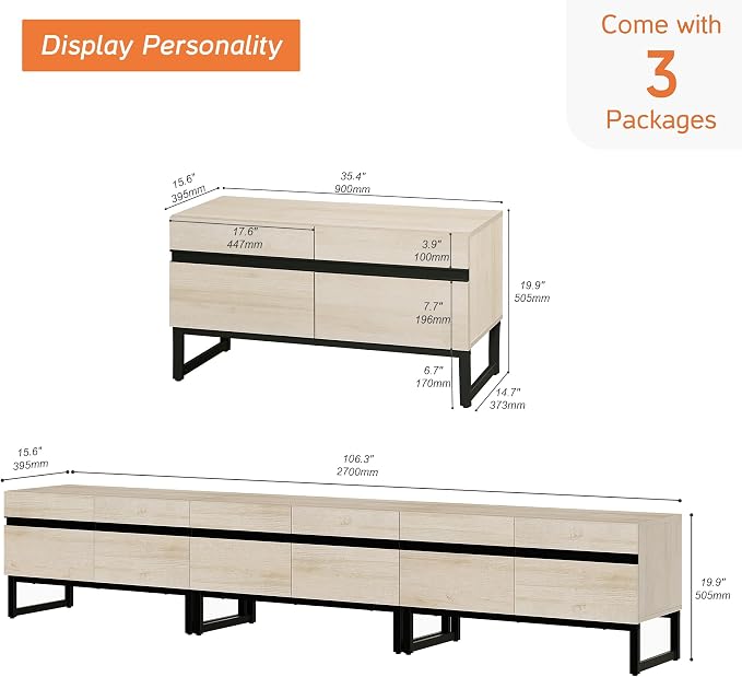 WAMPAT Modern TV Stand for 32-110 Inch TVs, Wood Entertainment Center - Image 2