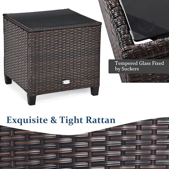 COSTWAY 3PCS Patio Furniture Set, PE Rattan Wicker Sofa w/Washable Cushion and - Image 8