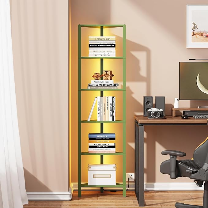 TUTOTAK Corner Shelf with LED Light, 6-Tier Corner Bookshelf by ChoosetutotakFurnitureBuildYourCozyHome