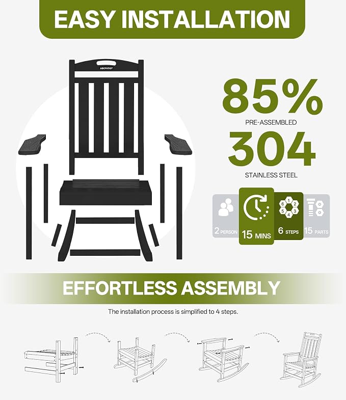 Outdoor Adirondack Rocking Chairs All-Weather HDPE Patio Rocker Chair - Image 7