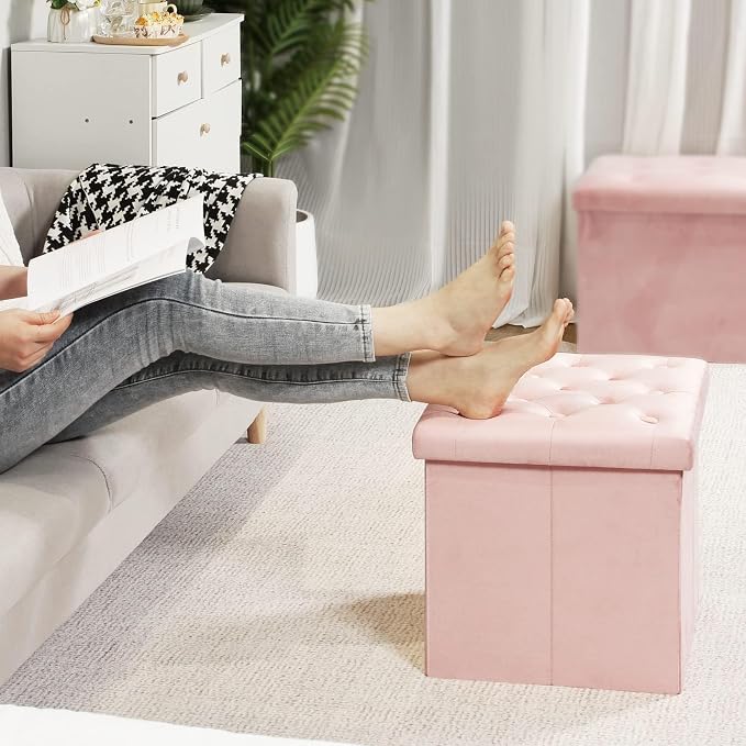 B FSOBEIIALEO Storage Ottoman Cube, Velvet Tufted Folding Ottomans - Image 5