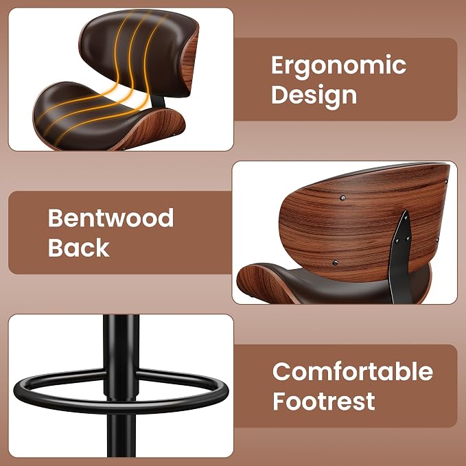 YaFiti Swivel Bar Stools Set of 2, Modern PU Leather Adjustable Counter Stool - Image 4