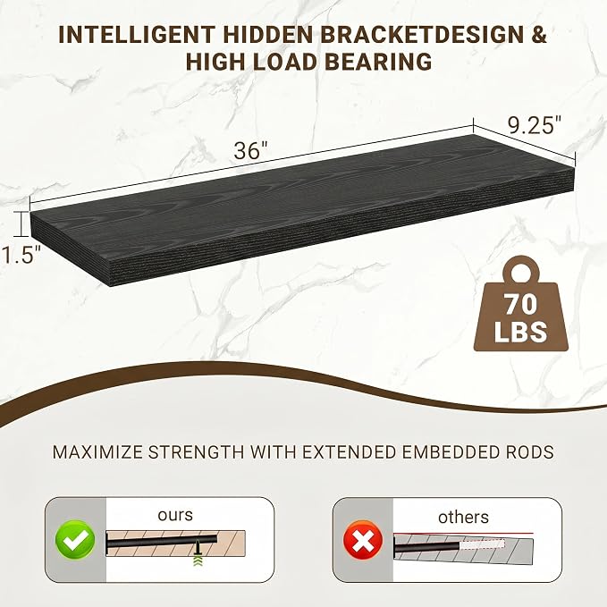 Acovy 36 Inch Floating Shelves, Wooden Shelves - Image 3