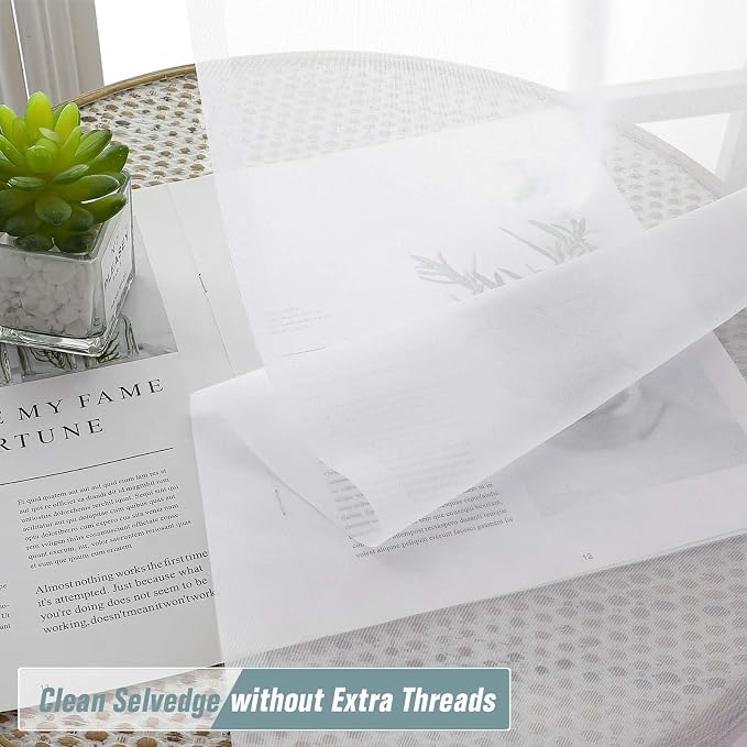 White Valances for Windows 14 inch Length 2 Panels Set, Small Voile Sheer - Image 5