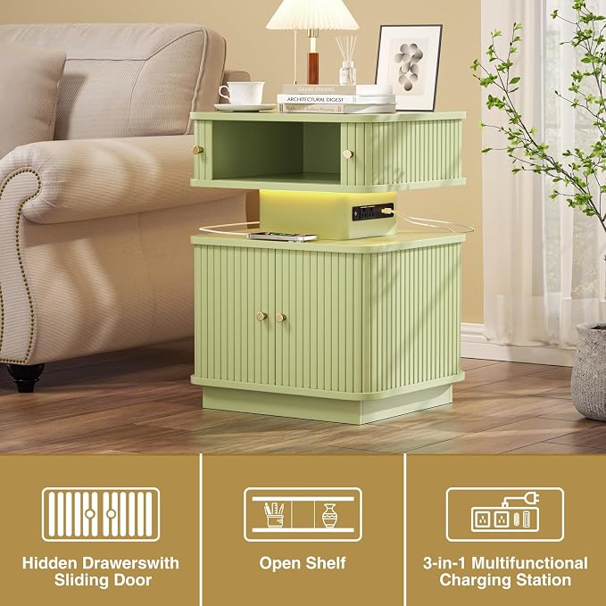 Nightstand with Charging Station, Modern Night Stand with Smart Led Light and 2 - Image 9
