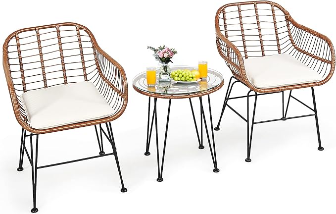 Tangkula 3 Pieces Patio Conversation Bistro Set, Outdoor Wicker Furniture by TANGKULA