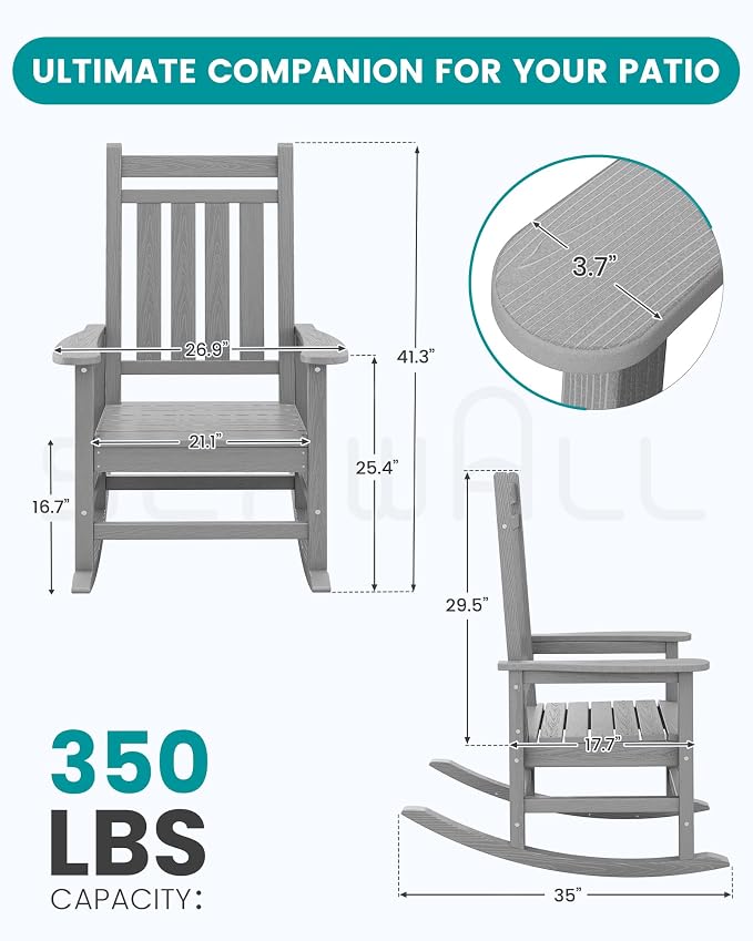 SERWALL Oversized Outdoor Rocking Chair Set of 4, HDPE Rocker - Image 2