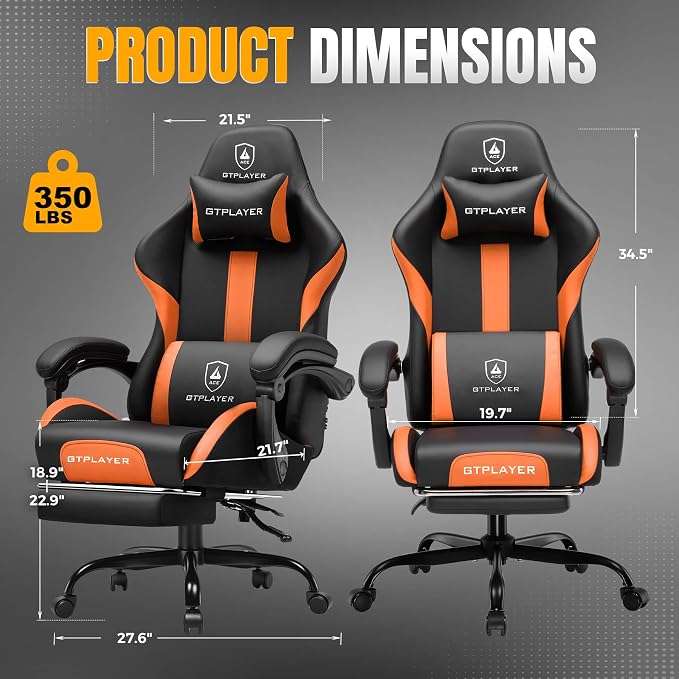GTPLAYER Gaming Chair with Pocket Spring Cushion, Leather Office Chair with - Image 3