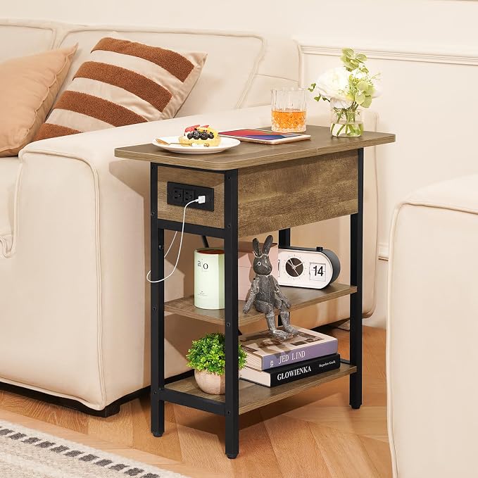 Yoobure End Table with Charging Station, Flip Top Side Table with USB Ports and - Image 2