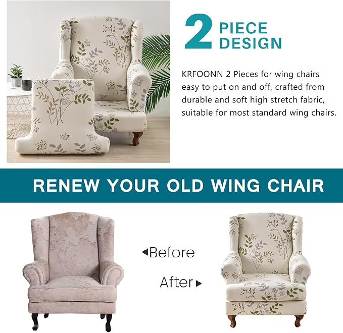 KRFOONN Wingback Chair Covers Slipcovers 2 Piece Stretch Wing Chair Covers - Image 3