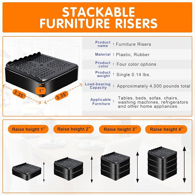 shouwuhho Furniture Risers, 8 Pack Bed Risers - Image 2